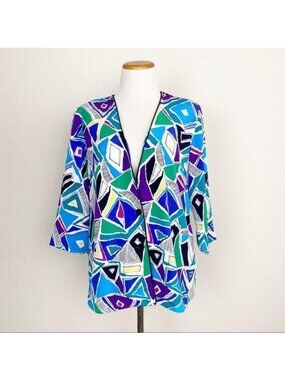 Vintage Encore Hawaii Womens Medium Geometric Open Front Lightweight Jacket